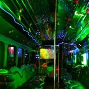 A very well lit interior of a party bus